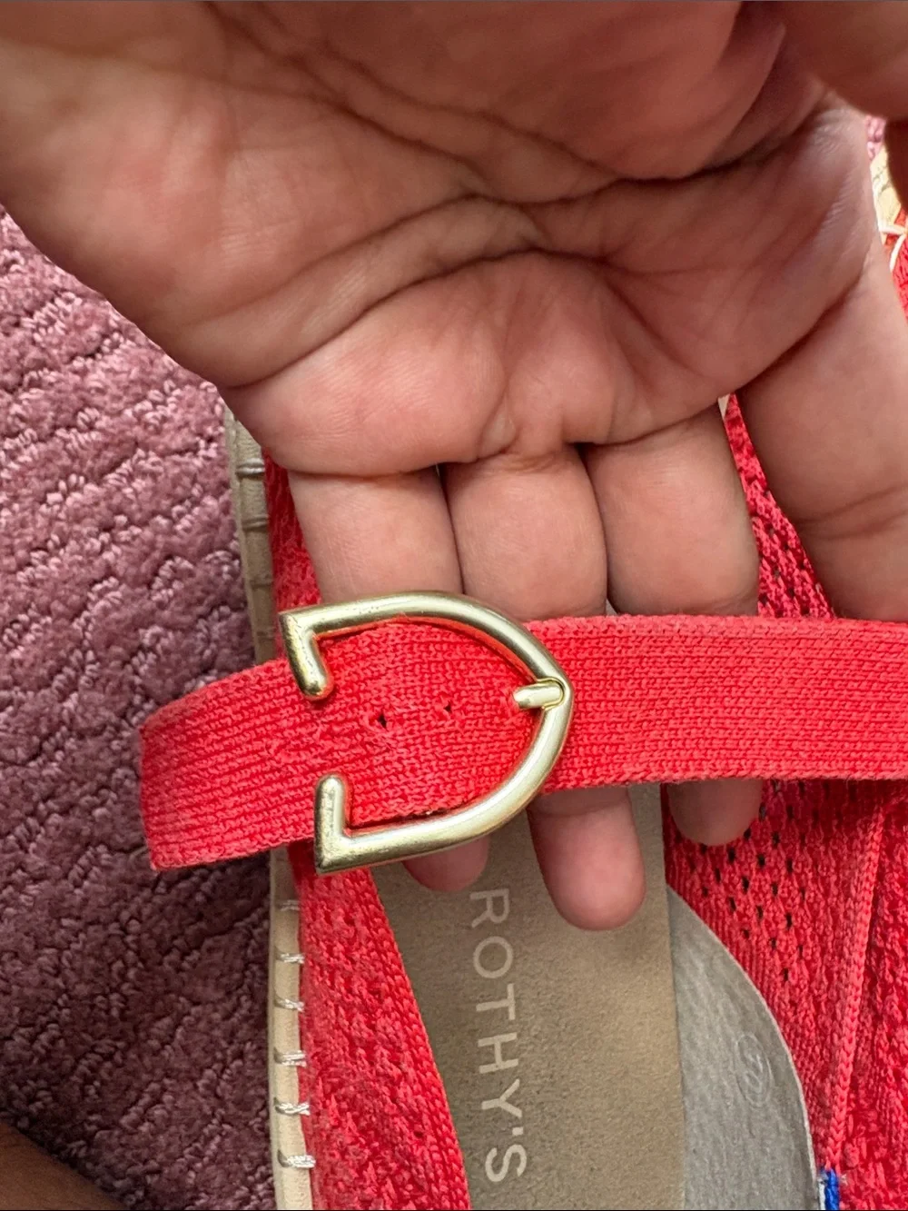 Rothy's Coral Knit Mary Jane Flats with Gold Buckle